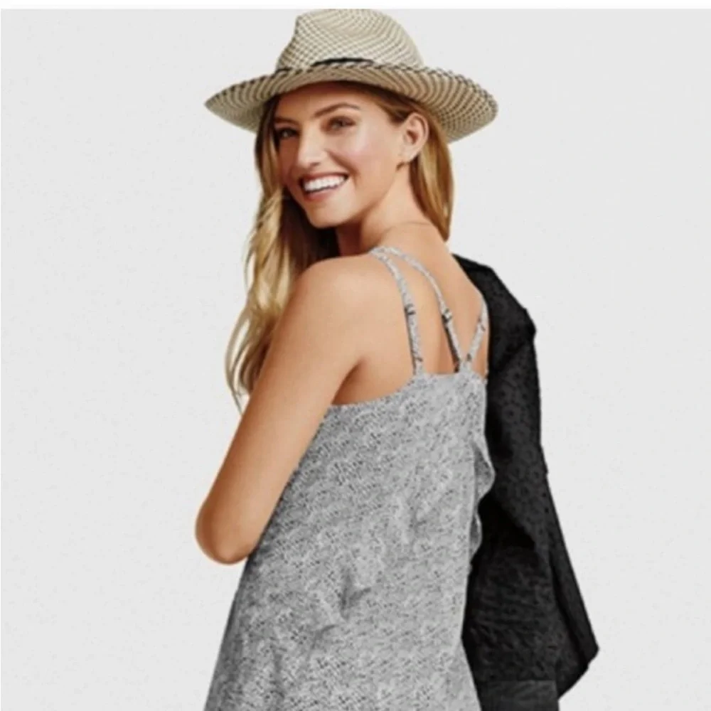 Cabi Flutter Strappy V Neck Top 5359 Black Grey Dot Cami S